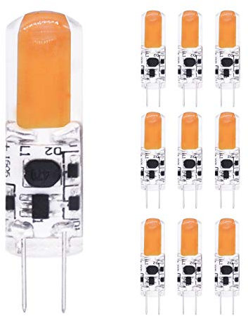 SINCELIGHT Bombilla LED G4 de cristal con pines GU4, 12 V, 2 W, 190 lm, SDCM<3, equivalente a 20 W, luz blanca cálida 2700 K, Omni direccional, no regulable (paquete de 10).