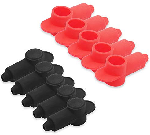 Recoil 10 Pack Silicone Terminal Covers for Alternator Battery Stud and Power Junction Blocks, Fits 10-2AWG Wire, 5 Red and 5 Black Pairs