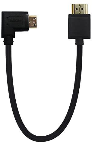 LOKEKE 4K Mini HDMI to HDMI 2.0 Cable Cord, Standard HDMI Male to 90 Degree Right Angle Mini HDMI Male Cable Adapter 4K*2K@60Hz Ethernet 3D Audio Return(0.15M, Right Angle)