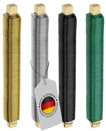 ECENCE Alambre para Plantas galvanizado - 4 Rollos de 35m Cada uno, 0,65mm Alambre Manualidades, Alambre de jardín para Sujetar Flores y Plantas Color Oro, Plata, Negro, Verde