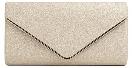 EVEOUT Damen Abend Clutch Funkeln Handtasche mit Kette Elegante Brautumhängetasche mit Umschlag Hochzeit Party Abschlussball Geldbörse Aprikose