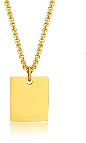 KnSam Collana da uomo vintage in acciaio inox, quadrata, con ciondolo a forma di pisello, collana in argento/oro, 70 cm, Acciaio inossidabile, Senza zirconi