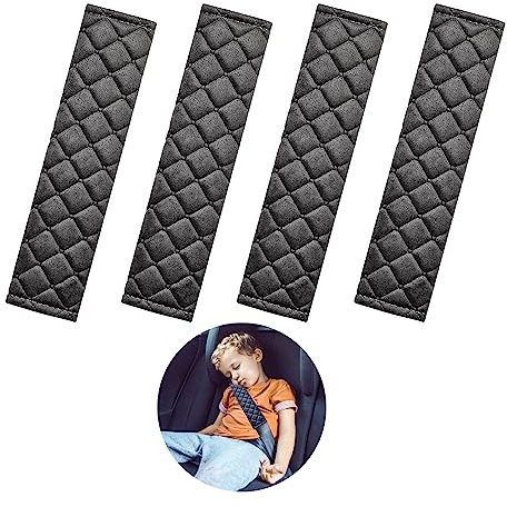 Spldsun 4 Piezas Almohadilla Cinturon Coche, Protector Cinturon Coche Niños, Decoración para Cinturones Seguridad, Mochilas, Bolsas Mensajero (Negro, 25 cm)