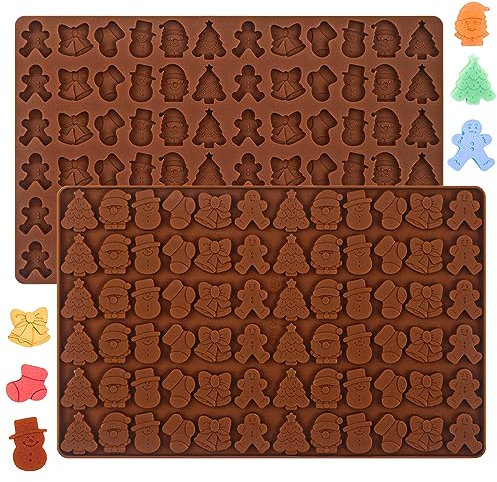 Webake Silikonform Weihnachten 2 Stück Silikon Schokoladenform Weihnachtsbaum Lebkuchenmann Schneemann Weihnachtsmann Weihnachtsstrümpf Backform Glockenform Pralinenform für Hundeleckerlies Kekse