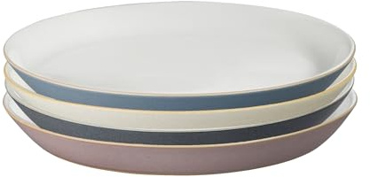 Denby - Impression Mixed Color Medium Plates Set of 4-8.25 Dishwasher Microwave Safe Crockery - Ceramic Stoneware Tableware Plates For Lunch & Salad - Pink, Cream, Blue & Black