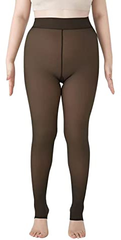 Collant Polaire Femme Grandes Tailles, Collant Sexy Femme Translucide Doublés Polaire Chaude pour Faux Collants Minces Coupe Slim élasticité Leggings d'hiver Effet Transparent de Mode Pantyhose