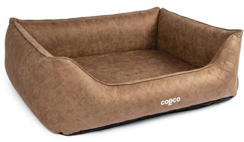 CopcoPet Letto per cani Hugo effetto pelle scamosciata, marrone, L 90 x 70 cm, antiscivolo e facile da pulire, lavabile e indeformabile, per cani di taglia media, comodo cuscino per cani e posto letto