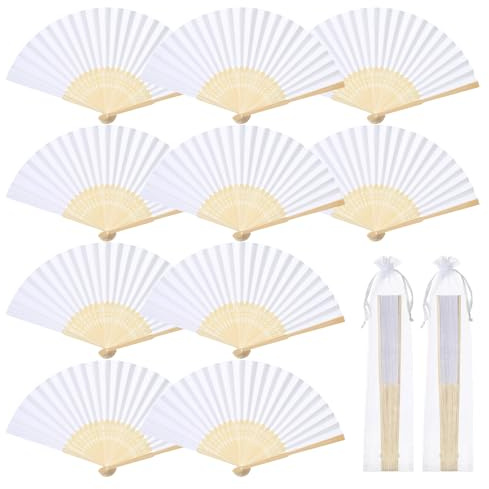 GWHOLE 12 PCS Paper Hand Fan Folding with Organza Bags for Hen Party,21cm