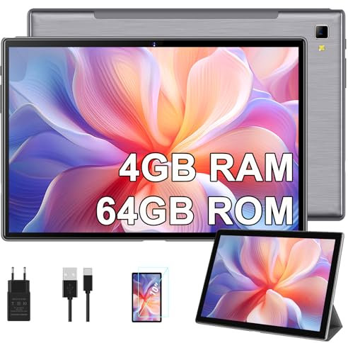 YESTEL Tablet 10 Pollici con 4GB RAM 64GB ROM (Espandibile fino a 1 TB), 5G WIFI, Bluetooth, HD Tablet Android con 5MP+8MP Fotocamera, Octa-Core, Grigio