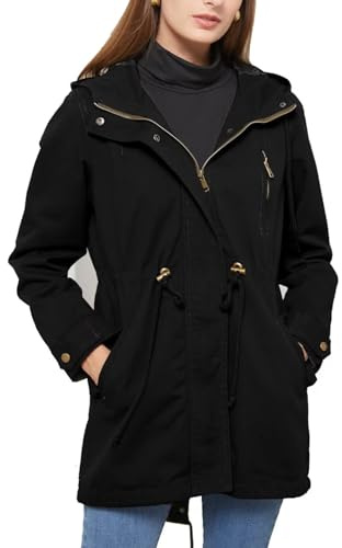 chiguomaoyi Mujeres Casual Ligtweight Militar Chaquetas Anorak Utilidad Cintura Alta Cordón Zip Up Capucha Abrigo