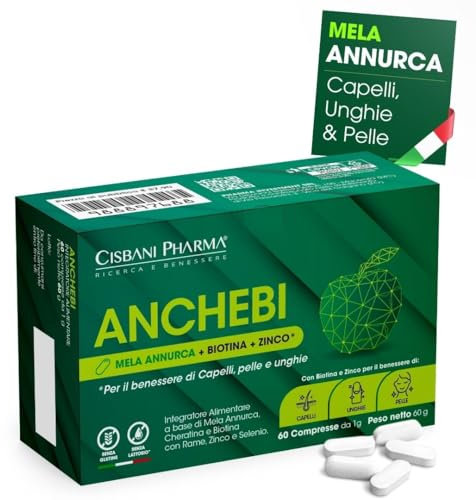 CISBANI PHARMA Anchebi - Integratore Alimentare Completo per Capelli Forti, Pelle Sana e Unghie Resistenti con Mela Annurca, Cheratina, Biotina, Zinco e Selenio - 60 Compresse