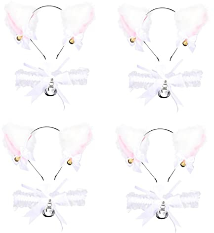 SOIMISS 4juegos De Diadema De Orejas De Gato De Felpa Collar De Campana y Lazo y Disfraces