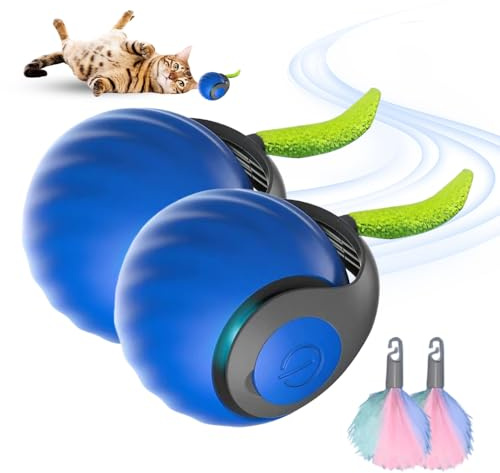 GMTEO Jouet Interactif pour Chats, 2025 Nouveau Jouet pour Chat Balle Interactive avec Queue en Peluche, Intelligent Jouet pour Chat Interieur (Bleu - 2PCS)