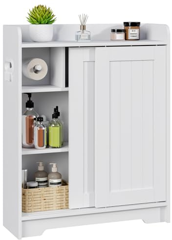 Kaukinye Bathroom Floor Cabinets,Storage Cabinet with Sliding Door,White