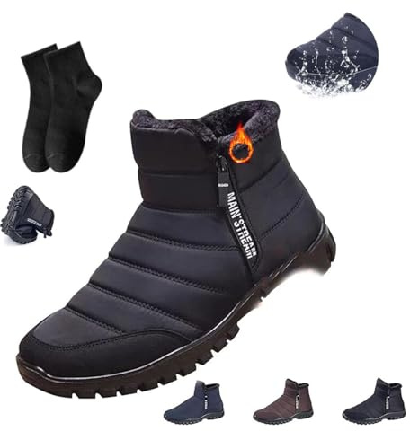 POIOZXD Radinnoo - Botines de nieve impermeables y cálidos de algodón con cremallera para hombre, botas ortopédicas de invierno para mujer y hombre, Black, 47 EU