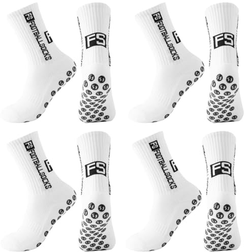 KEWUF 4 Paia Calzini Antiscivolo Calcio Uomo Calze Sportive Traspiranti, calzini grip calcio, Calze Grip Calcio Addensare Calzini calzettoni calcio, calzini grip calcio, EU 39-46 Bianco