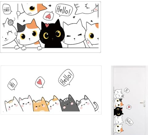 VYNZOR 2 Piezas vinilo adhesivo pared gato divertido vinilo puerta animal asomando,Pegatina de Puerta Gato Dibujos Animados Adhesivo de Pared para Habitación Infantil Dormitorio Decoración del Hogar