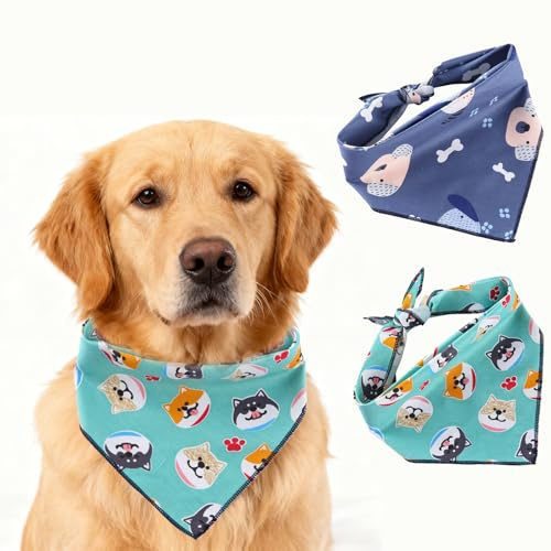 Adjustable Dog Bandana, Triangle Scarf Dog Neckerchief, Dog Birthday Bandana for Most Dogs and Cats, Dog Bone Dog Head, Size L