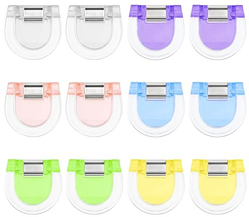 12Pcs Adjustable Hem Clips for Pants, Fabric Holders for Hemming Pants & Shirts, Reusable Quilting Clips to Shorten Jeans, Cuff Sleeves, No-Slip Tightener for Clothing Temporary Fix
