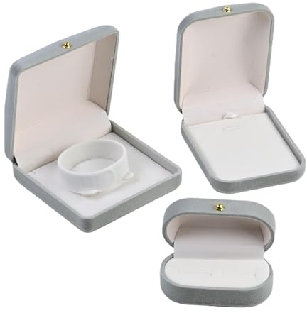 Olinner 3 Pezzi Portagioie in Velluto Grigio - Scatolina Regalo per Gioielli, Braccialetto, Collana, Anello - Coffano per la Custodia o Regalo di Compleanno Matrimonio