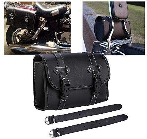 Krtopo Motorcycle Saddle Bag PU Leather Tool Roll Motor Side Luggage Travel Tool Tail Bag with 2 Mounting Straps Black