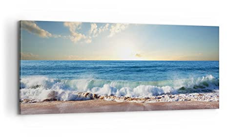 Moderne Impression sur Toile 100x40cm Image Tableau Decoration Murale mer rivage eau Grand Tableaux Decoratifs Muraux Chambre Cuisine Panoramique Deco Cadre Décoration Salon Art Wall AB100x40-3551