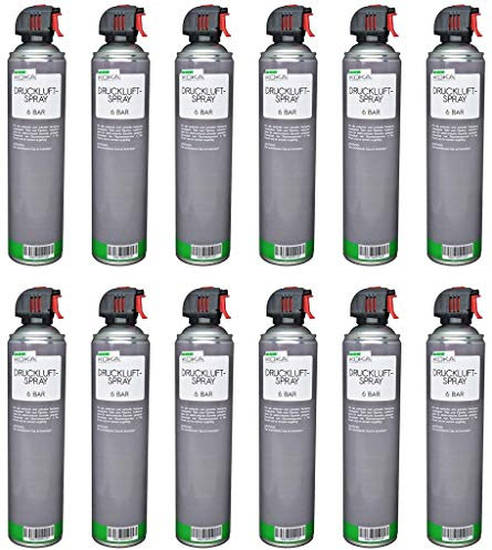 KOKA Druckluftspray PC Reinigung 12 × 600ml – Compressed Air Duster mit 6 Bar – Anti Staub Spray für Keyboard Cleaner, Computer, Kamera, Elektronik – Luftspray Druckluftdose als PC Luftdruck Reiniger