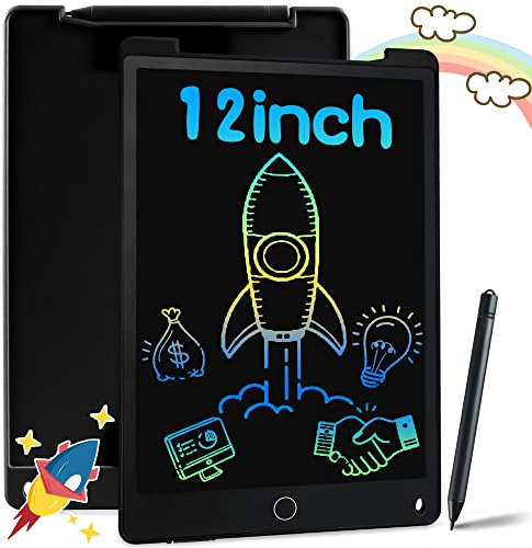 Richgv Bunte LCD Schreibtafel Kinder 12 Zoll,Maltafel Zaubertafel mit Magnet,Löschbarem Handschrift Block Schreibtablett Elektronisch, LCD Zaubertafel Kinder,Lernspielzeuggeschenk für Mädchen & Jungen