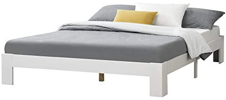 [en.casa] Struttura Letto in Legno di Pino 160 x 200 cm con Rete a Doghe Letto Matrimoniale in Design Minimal - Bianco