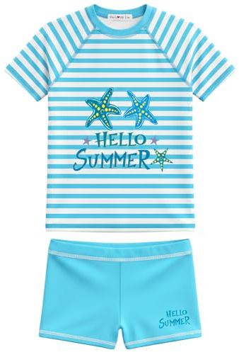 weVSwe Maillot de bain rashguard pour fille avec ourlet rare et poignets Protection UPF 50+, Seastar, 5-6 ans
