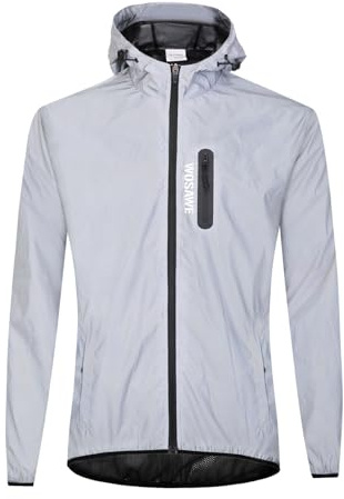 WOSAWE Veste de Cyclisme Hommes 360 Réfléchissante Coupe-Vent Gilet de Vélo Sport (Veste avec Capuche, M)