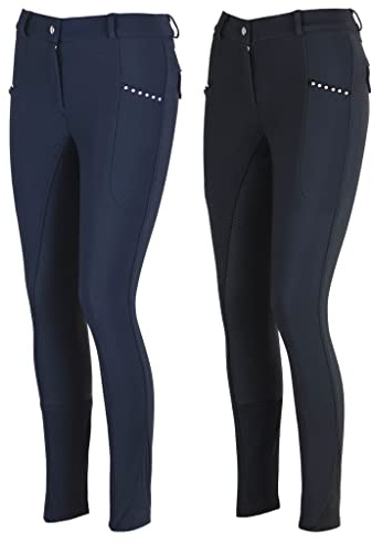 Lazura - Damen Winter Reithose Tatjana | Vollbesatz aus Silikon | Reiterhose mit 2 seitlichen Handytaschen | dunkelblaue Vollbesatzreithose | Reitbekleidung in Größe 36