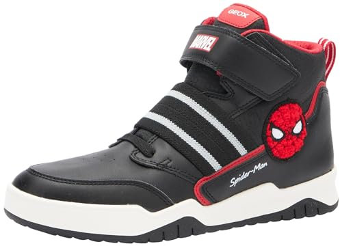 Geox J Perth Boy D Sneaker, Black/RED, 28 EU