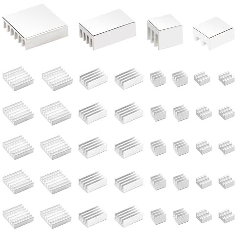 VooGenzek 40 Piezas Raspberry Pi Disipadores de Calor de Aluminio, Aleta de Enfriamiento con Cinta Adhesiva Conductora Térmica, para Raspberry Pi 4 Model B, Plateado