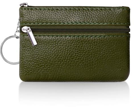 Aucuu Coin Purse Leather Zipper Wallet Card Holder Key Case Women Mini Wallet, with 2 Compartments & Keychain, Small & Lightweight, Easy to Carry, 12 * 8 CM,Green