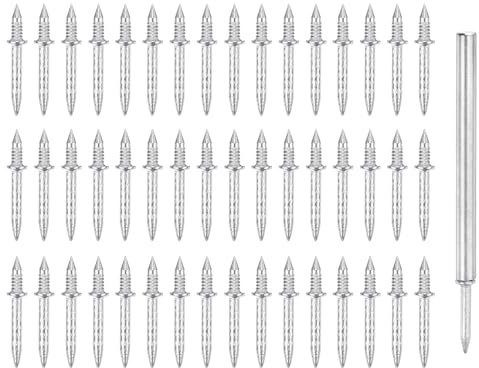 sourcing map 100 clavos sin costuras de doble cabeza con 1 herramienta de manga específica para clavos, acero al carbono chapado en zinc, clavos de rosca para zócalo de madera, tornillos invisibles,