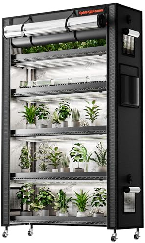 Spider Farmer Soporte para plantas de 6 pisos ajustable con 10 unidades de 220 W de espectro completo LED para plantas y tienda de cultivo, juego completo de invernadero, estantería pequeña, interior