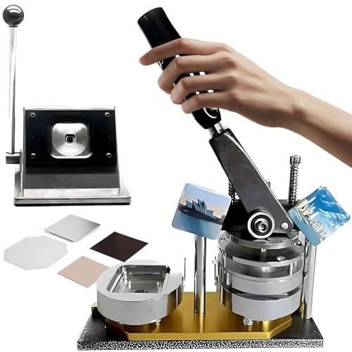 Photo Magnet Maker Machine, 50 x 50mm Square Fridge Magnet Button Badge Making + Paper Cutter + 100pcs Consumables, DIY Badge Press for Decorating Refrigerators and Any Place with Iron