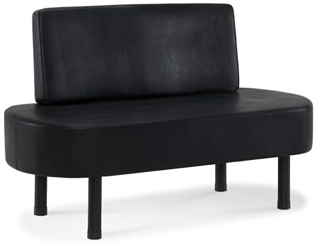 Barberpub 3-Sitzer Sitzbank mit Rückenlehne, 130 cm Wartebank für Spa Salon, Polsterbank mit Rückenlehne, Wohnzimmerbank, Schuhbank Friseureinrichtung W517 (Schwarz/Kunstleder)