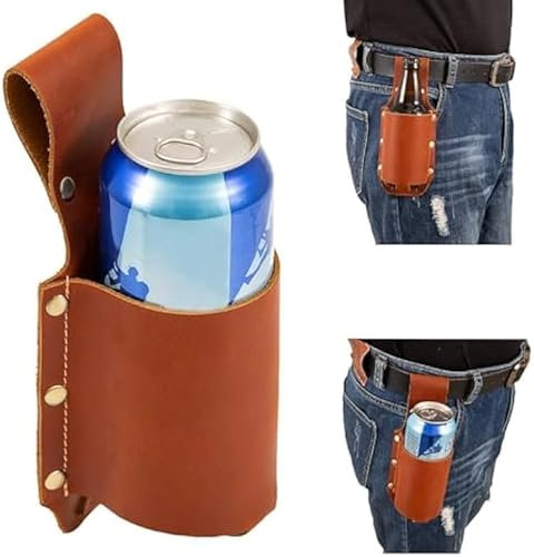 2 Pezzi Fondina per Birra Classica, Porta Birra in Pelle,per Bottiglie e Lattine di Birra Standard, Beer Holster Beer Belt Come Regalo per Uomini, Idee Regalo per Amici,per Campeggio, Corsa