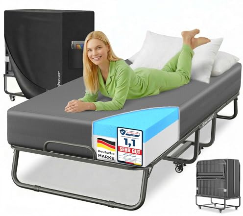 KESSER® Klappbett 200x90cm Gästebett inkl. Matratze aus Memory-Schaum & Rollen | faltbares Reisebett mit Metallrahmen für Erwachsene belastbar bis 250kg | Metallbett mit Schaumstoffmatratze & Cover