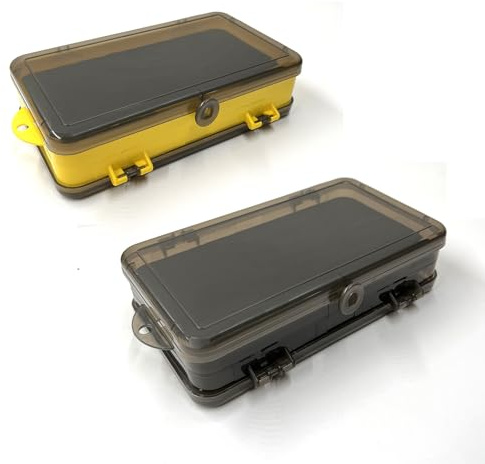 Fishing Tackle Box - ShiningUU 2PCS 18 * 10 * 4.7cm Compartmentalized Plastic Fishing Bait Box & Lure Box Organizer | Portable Storage Case for Hooks, Sinkers & Fishing Accessories (Yellow and Grey)