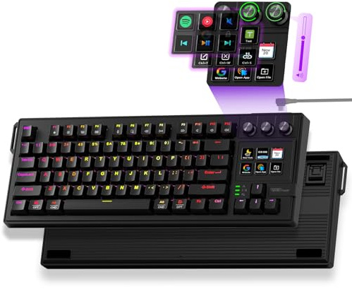 VSDINSIDE K1 Pro Macro Keyboard, Wired Only Full-Key Programmable On-Board Keypad, Custom Gaming Streaming Mechanical Keyboards with Screen & Knob, Gasket, RGB Backlit, Hot Swappable Shortcut Pad