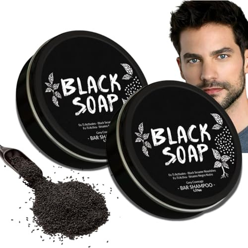 2Pcs Gray Hair Reverse Bar Soap,Black Shampoo Bar for Hair & Beard Darkening,Deep Clean and Nourish the Scalp,Soap for Gray Hairs Coverage,Natural Hairs Darkening Shampoo Bar