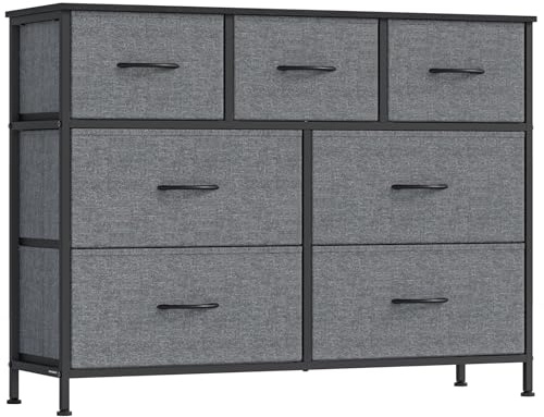 SONGMICS BELLAH kollektion – byrå, förvaringsenhet, stål, för sovrum, garderob, hall, vardagsrum, 7 lådor, modern, skiffergrå LGS323G101