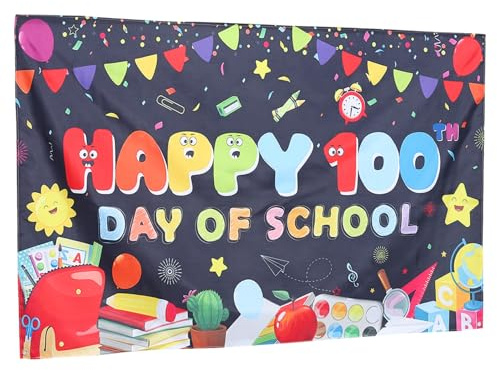 Mikinona Décor Fête des 100 Jours D'école en Tissu 150x100 Cm, Arrière-Plan Photo Réutilisable, Décoration Festive Intérieure et Extérieure, Accessoire Photo pour Studio et Événements