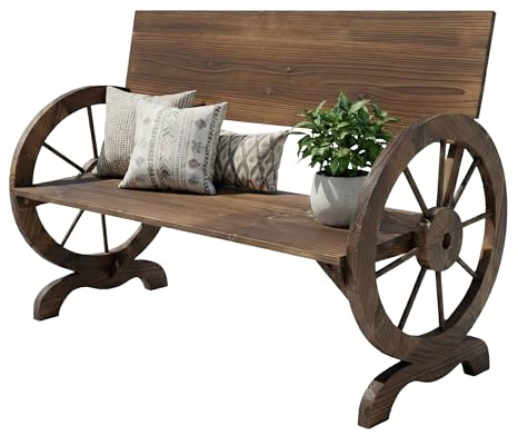 Relaxdays H x B x D: 80 x 114 x 58 cm, 2-sits, träbänk med ryggstöd, armhjul, brun
