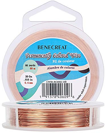 BENECREAT 26 Gauge/0.4mm Bare Copper Wire with Oil Coated, Tarnish Resistant Copper Wire for Jewelry Craft Making, 198 Feet/60m