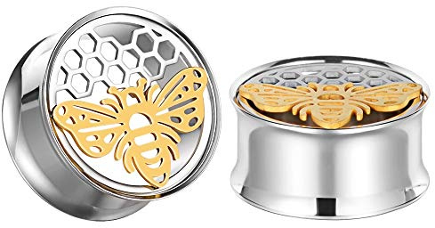 COOEAR Écarteur d'oreille en Acier Inoxydable en Forme d'abeille à Double évasement pour Oreilles percées.