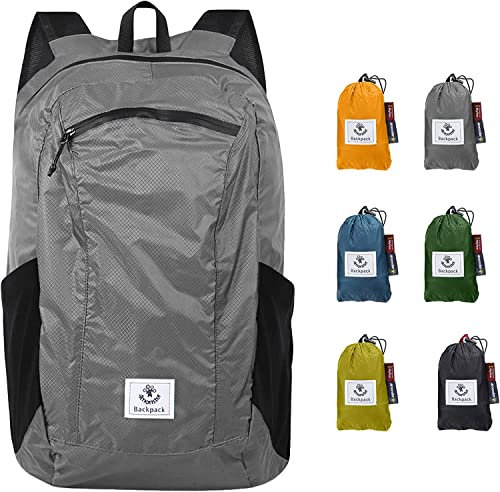 4Monster Faltbarer Rucksack Ultra Leicht, Unisex Tagesrucksack Outdoor, Wasserdichter Wanderrucksack für Camping Wandern Reisen Sport Klettern Radfahren (Grau, 32L)